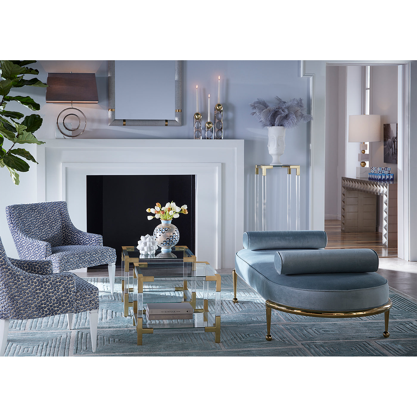 georgia orb box jacques two-tier accent table haines chairs living room - styled view