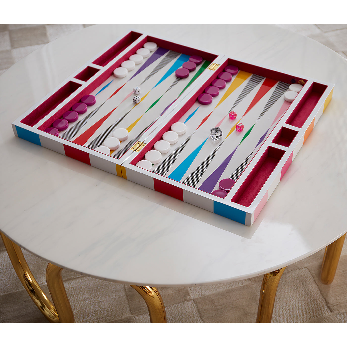 checkerboard backgammon set scalinatella cocktail table - styled view