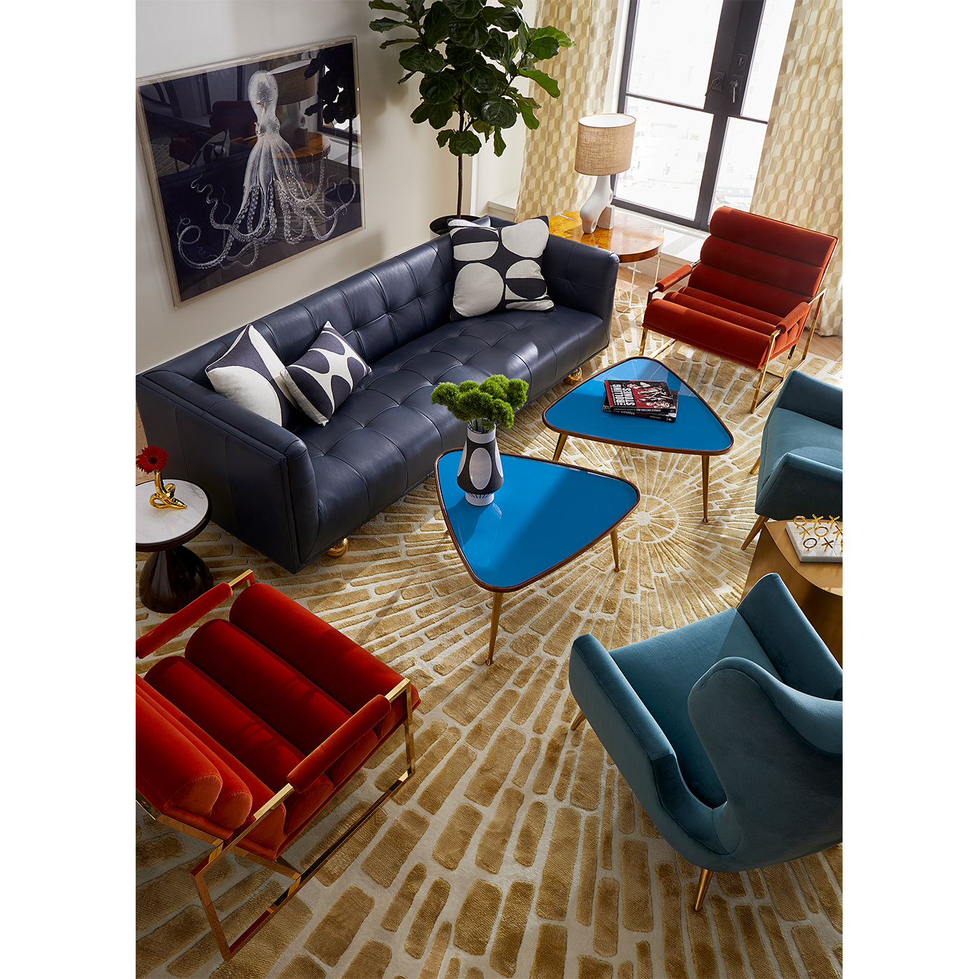 channeled goldfinger lounge chairs varese persimmon claridge sofa monterey occasional table living room - styled top view