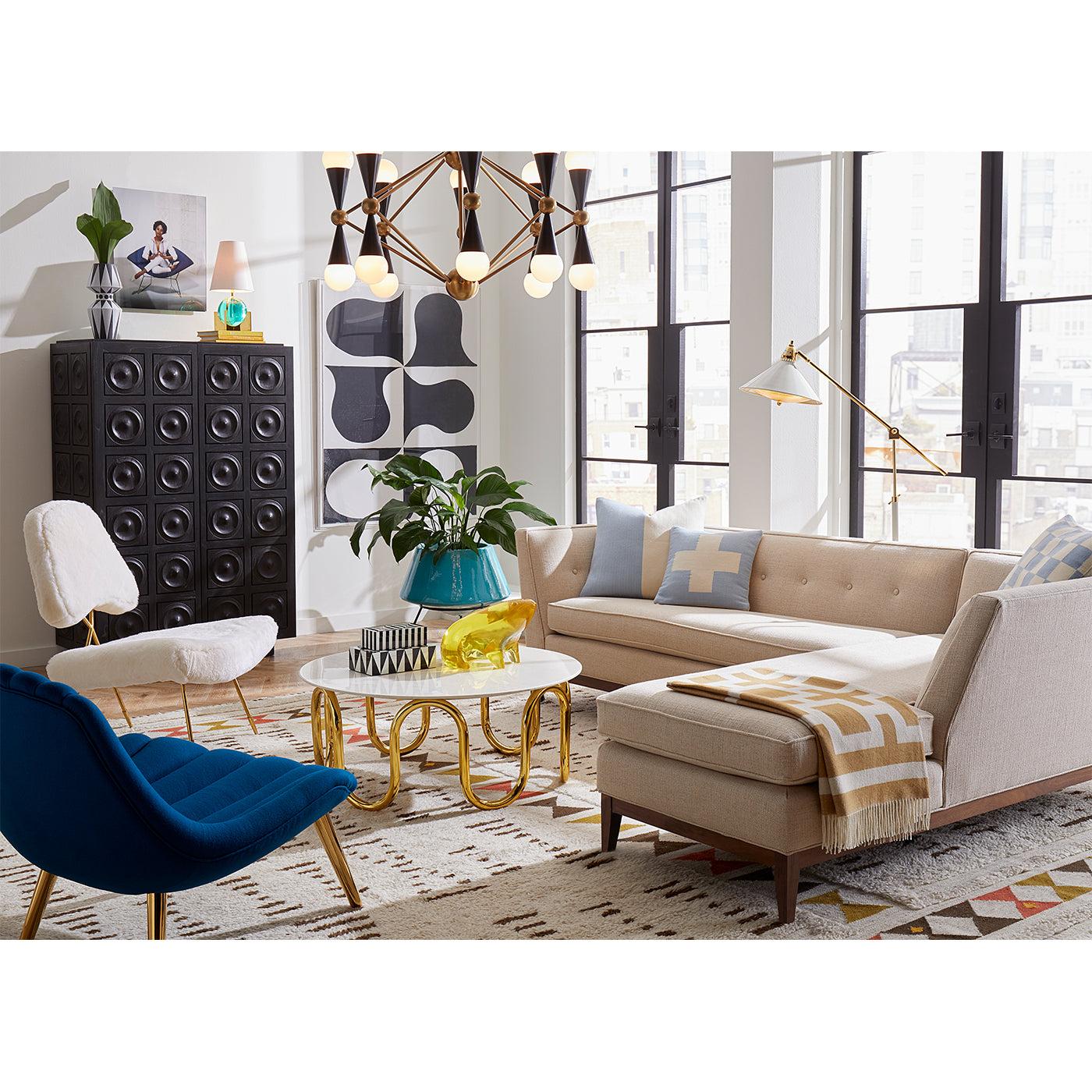 nixon baby alpaca throw collection scalinatella ottoman - styled view