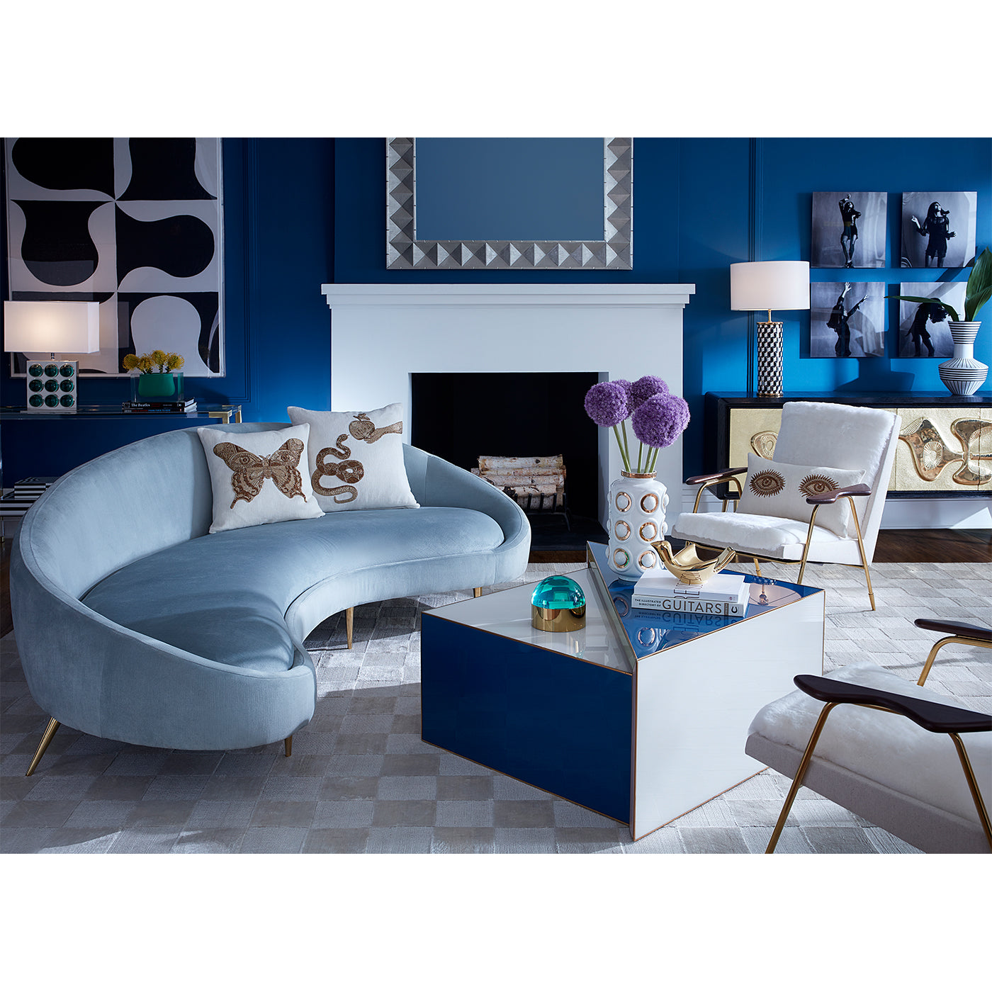 talitha mirror ether curved sofa torino nesting cocktail table ingmar chairs - styled view
