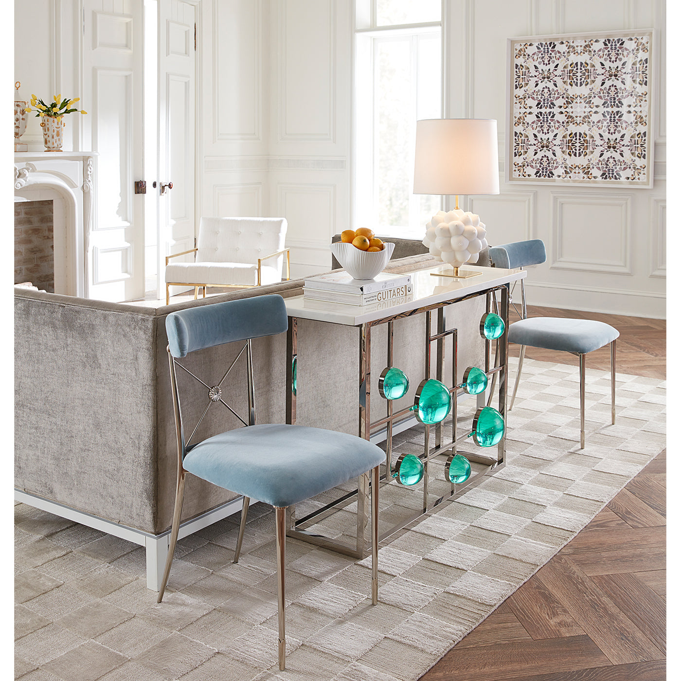 rider dining chair rialto peacock channing desk home office - styled view