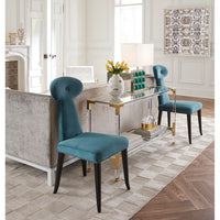 jacques console brass rider dining chairs globo square table lamp living room - styled view