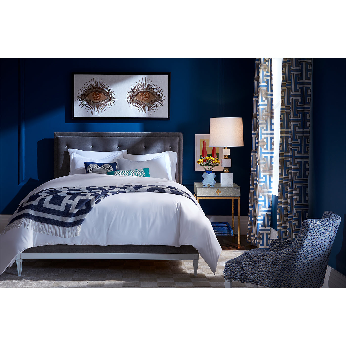 lampert king bed eyes beaded wall art totem table lamp bedroom - styled view