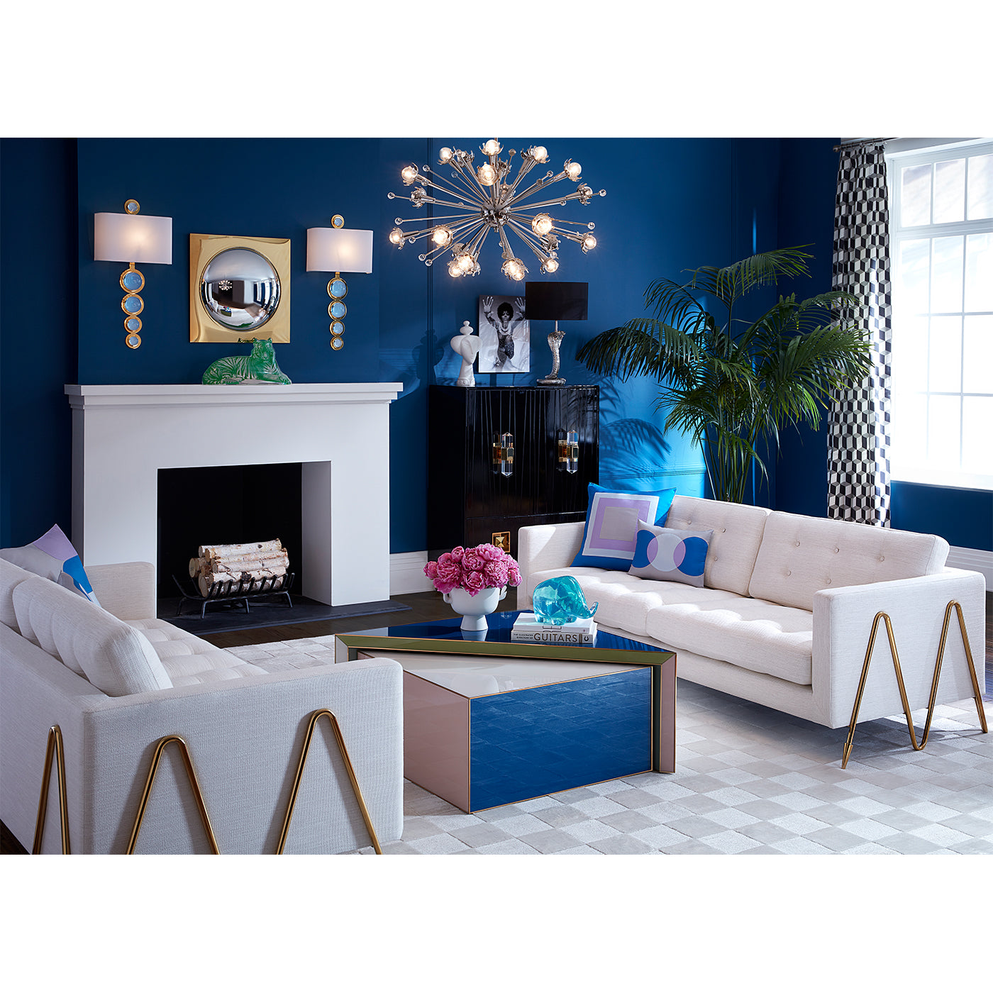 sputnik chandelier maxime sofa torino nesting cocktail table - styled view