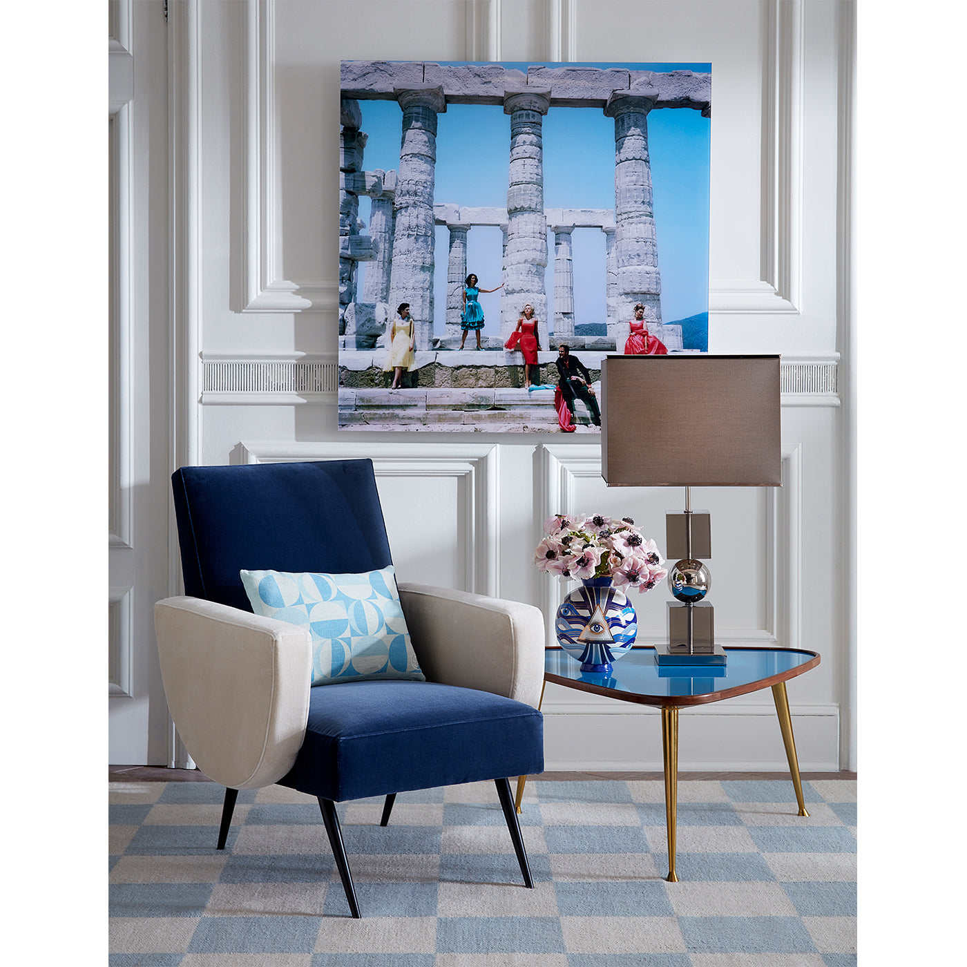 philippe lounge chair venice mariner snow monterey occasional table - styled view