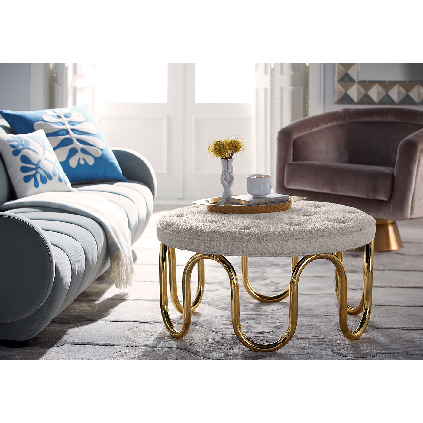 muse blanc ceramic candle scalinatella ottoman living room - styled view