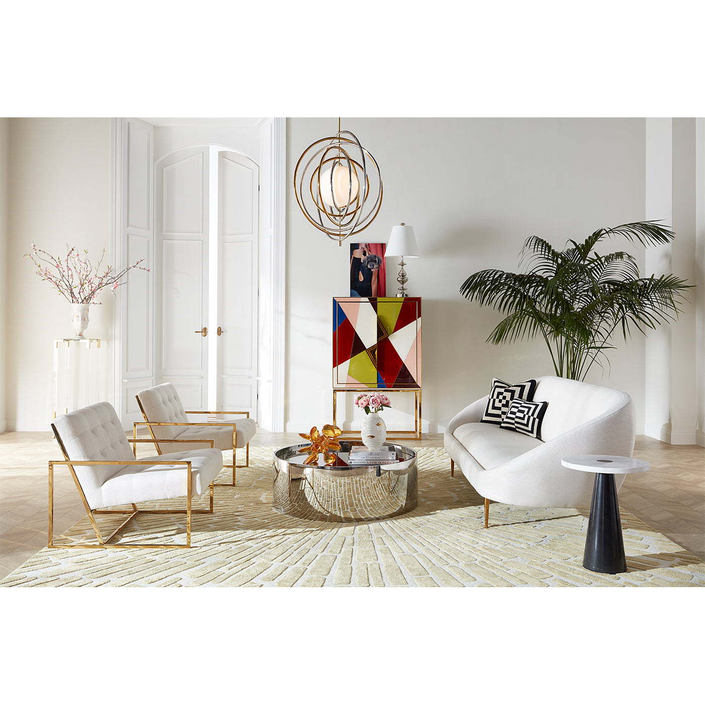 sunburst hand-knotted rug gold - styled view 11