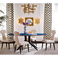 trocadero dining table turquoise glass vera dining chairs dining room - styled view