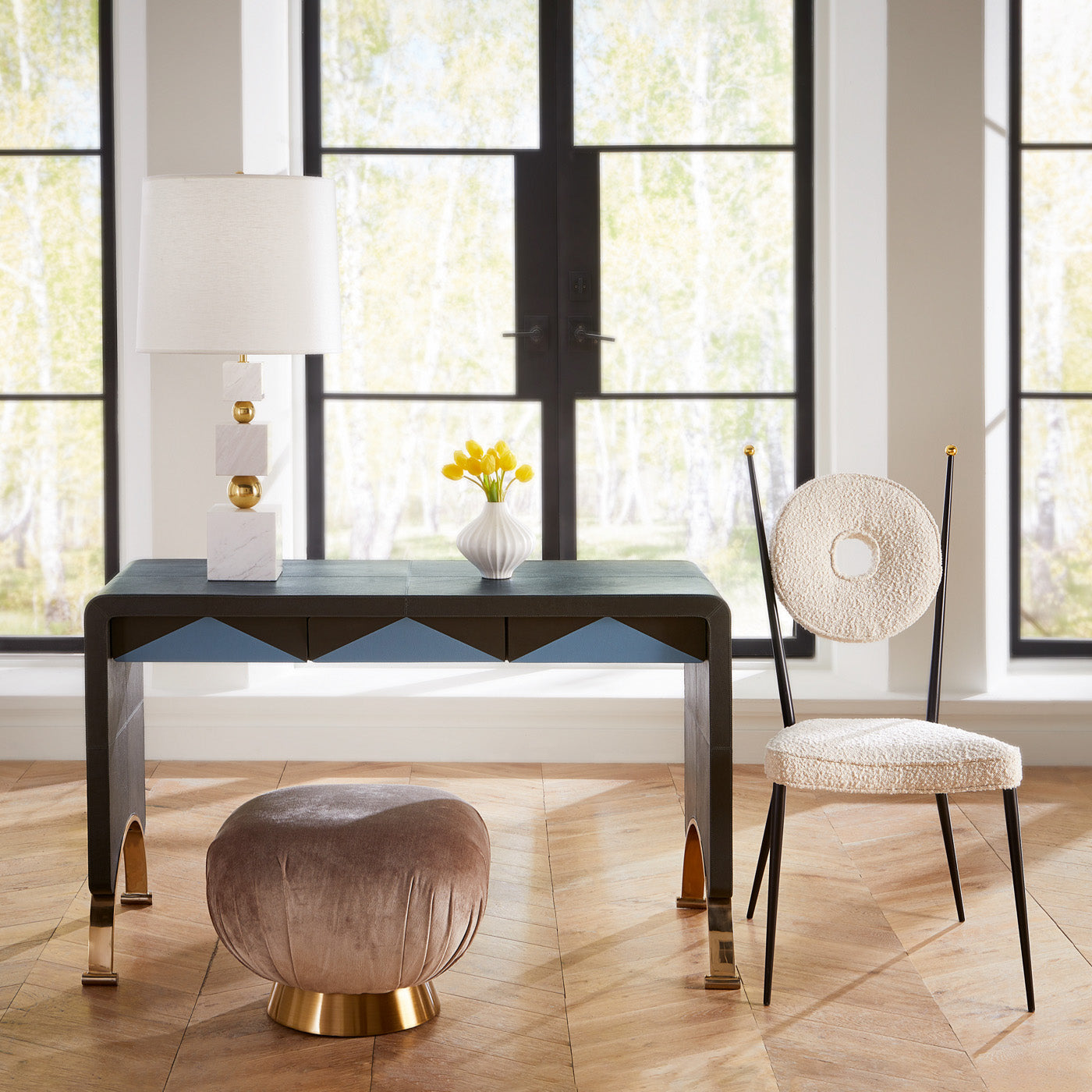rondo dining chiar arcade console desk - styled view
