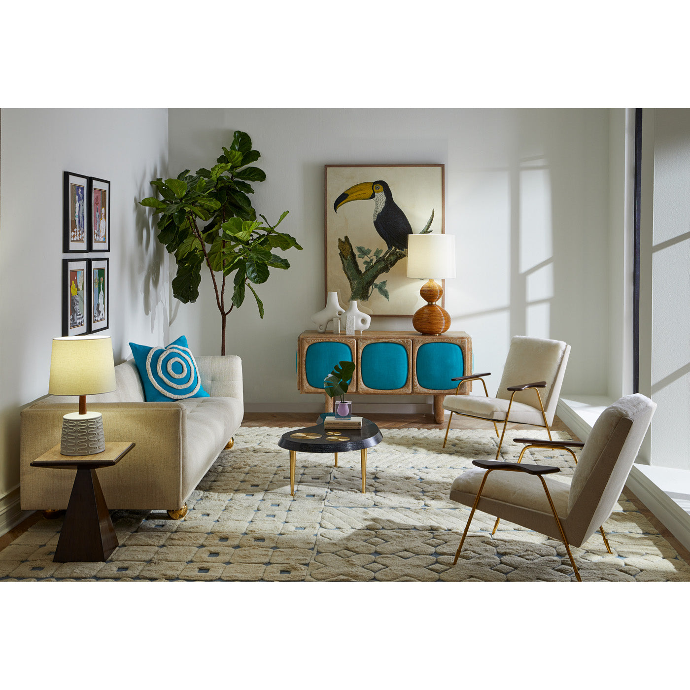barraband toucans 1 print aspen credenza ingmar chairs - styled view