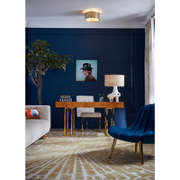 sunburst hand knotted rug bond executive desk - styled view