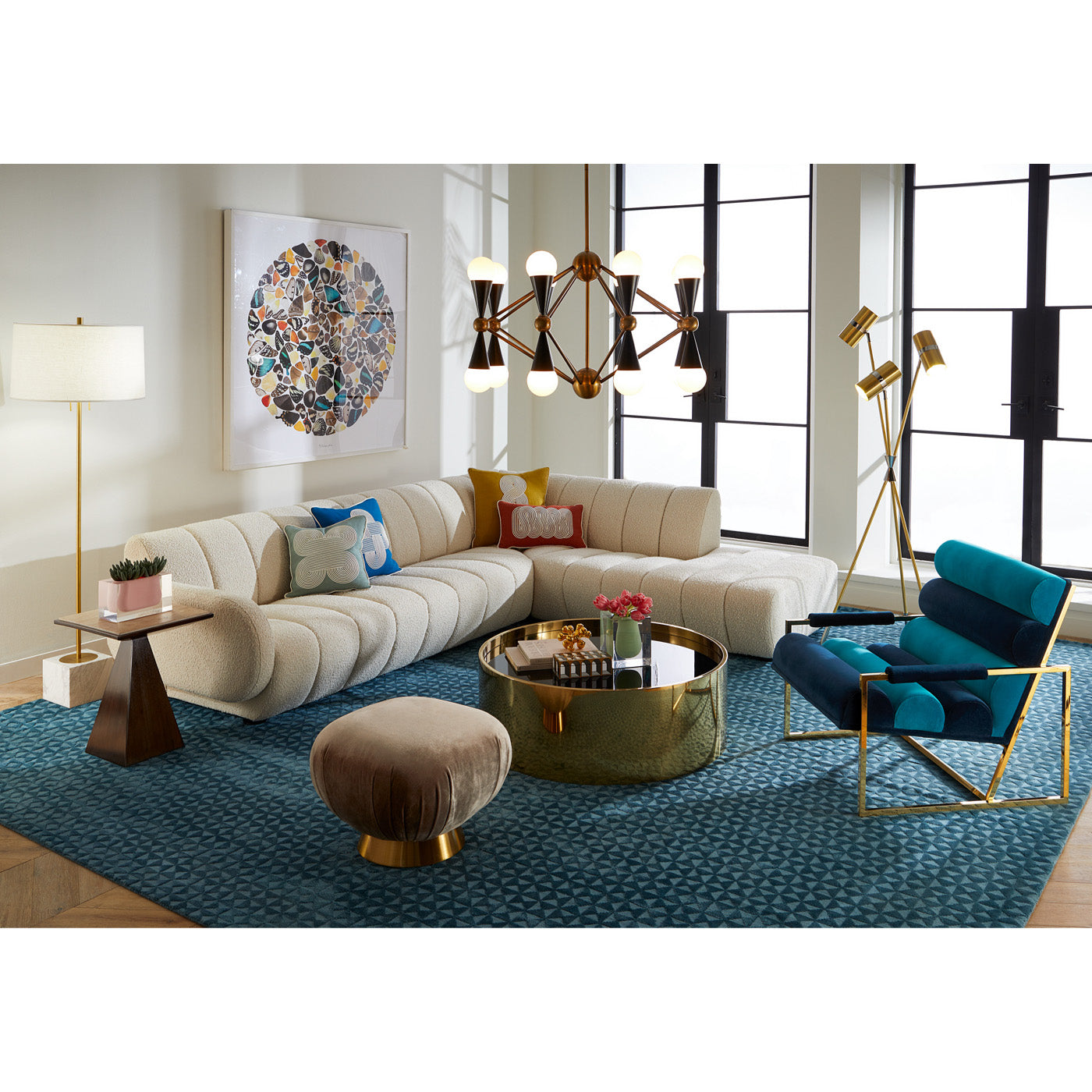 channeled goldfinger chair brigitte sofa alphaville cocktail table - styled view