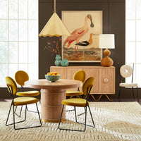 warnicke spoonbill print brussels dining table caprice dining chairs - styled view