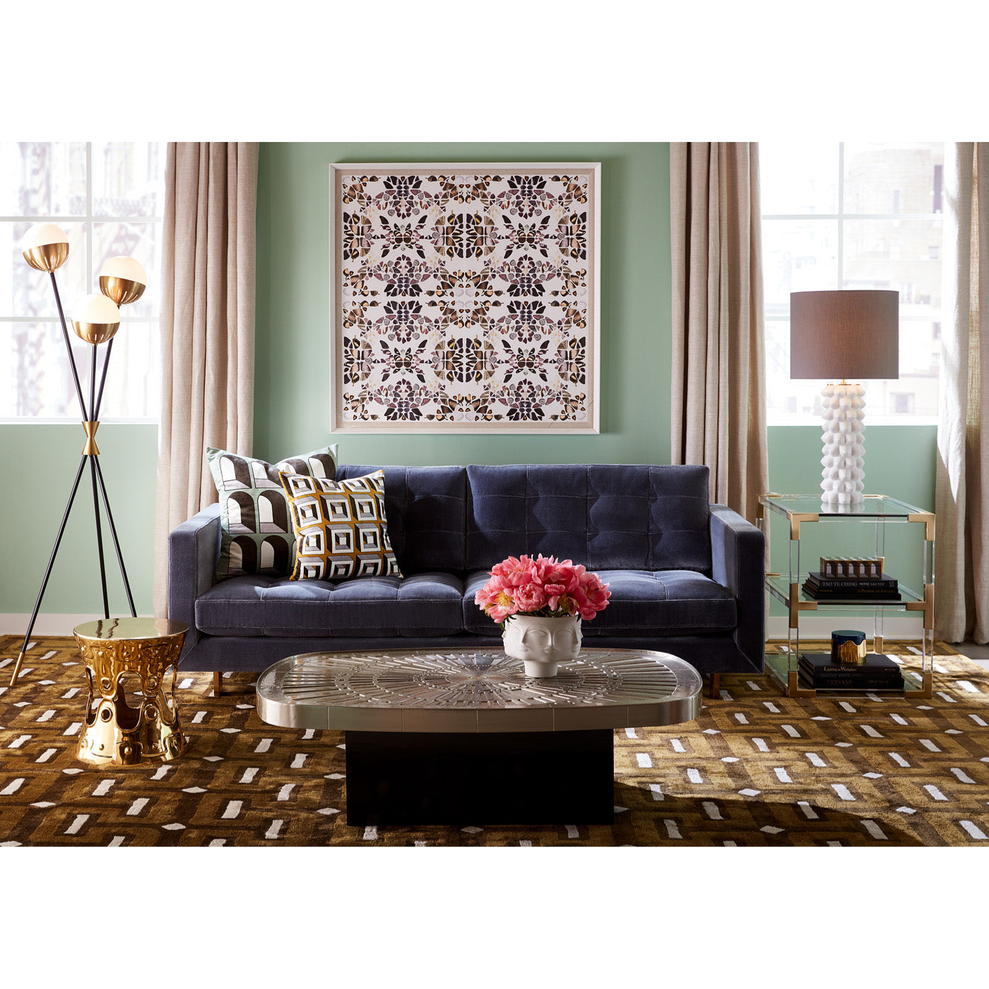 jacques two-tier side table ford sofa talitha starburst cocktail table - styled view