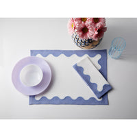 ether dinnerware and ripple table linens - styled view