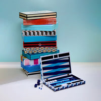 sorrento backgammon set lacquer blue closed - angle view