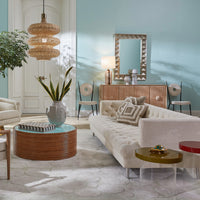 topanga column table lamp brussels buffet talitha mirror - styled view