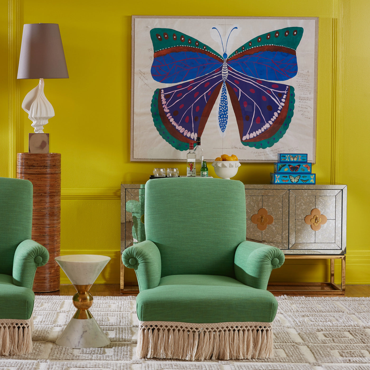 charade bowl botanist boxes delphine credenza paule marrot butterfly blue print - styled view
