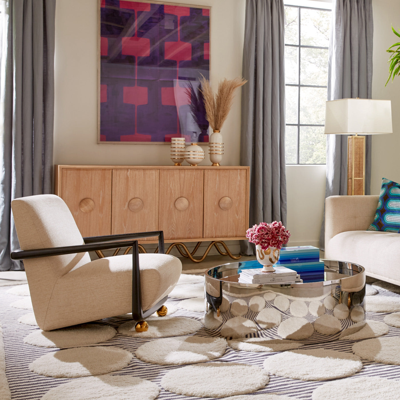 Paule Marrot Fuschia with Claridge Sofa