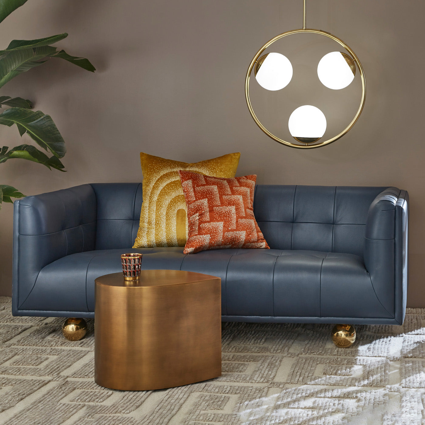 teardrop table antiqued brass - styled view