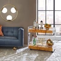bond bar cart burl wood clear acrylic - angle view