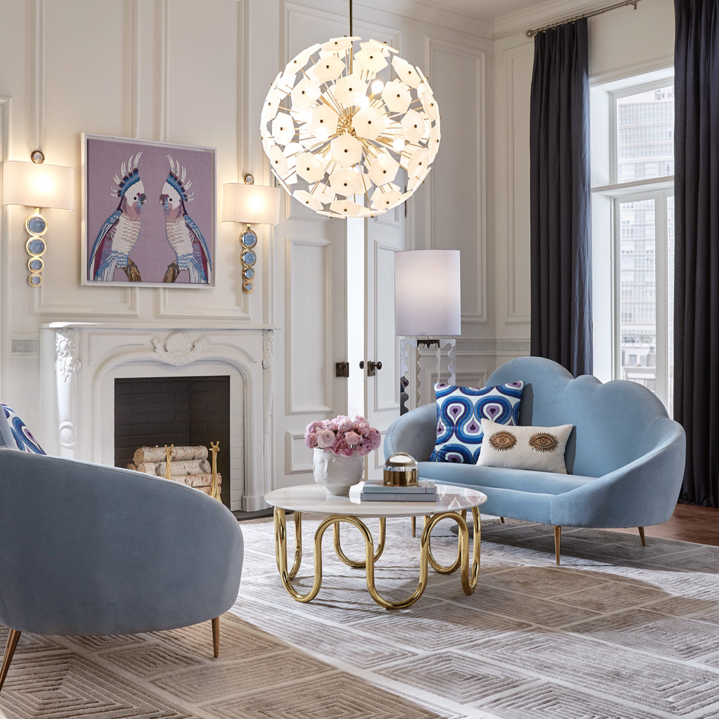 vienna large globe chandelier baxter chaise sectional alphaville cocktail table - styled view