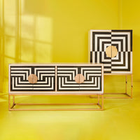 op art credenza black and white open - front view