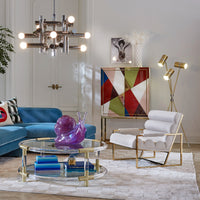 jacques round cocktail table clear acrylic brass accents - styled view 3