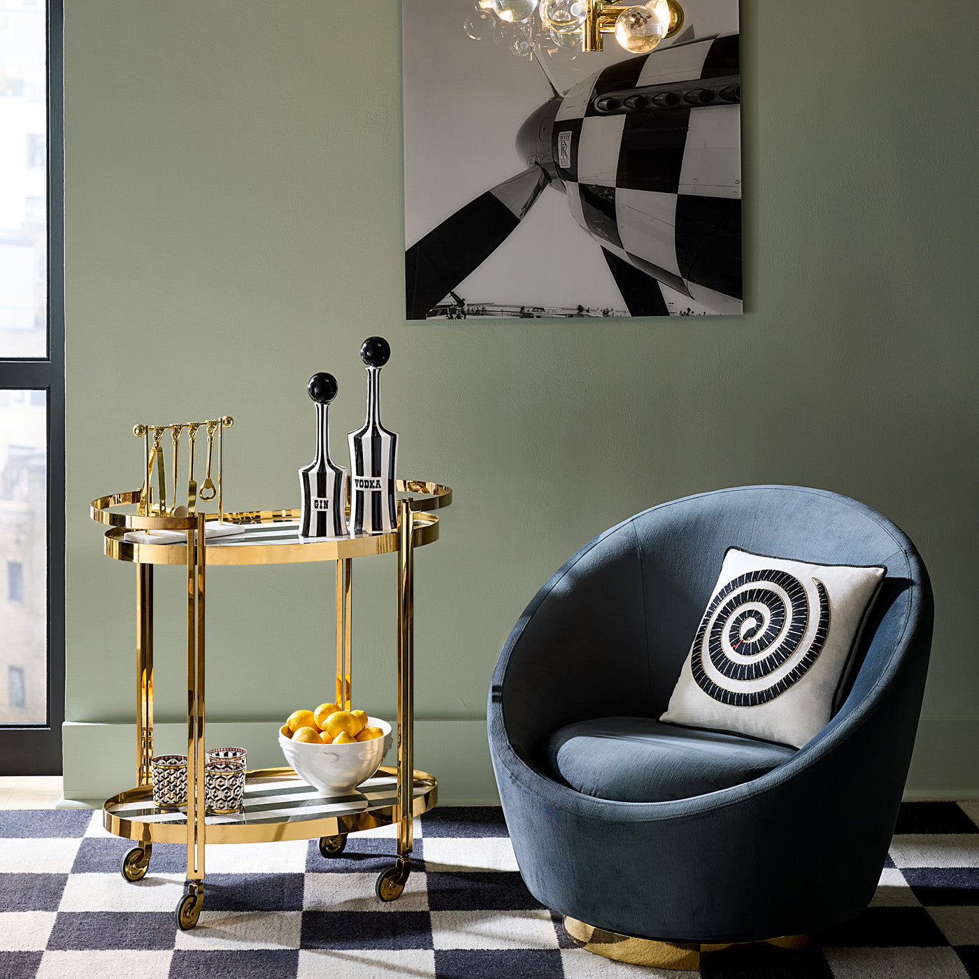 barbell brass bar set with op art cart