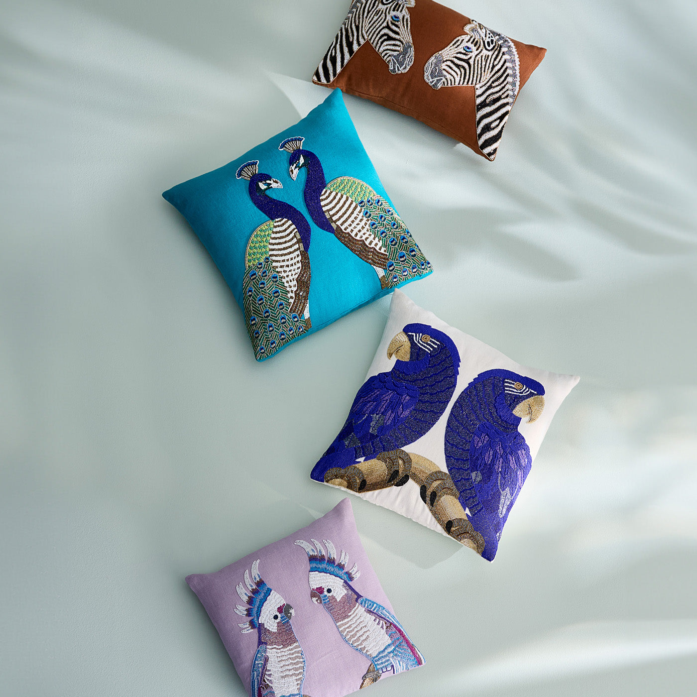 Peacock Beaded Pillow in Glass Beads and Linen | Jonathan Adler