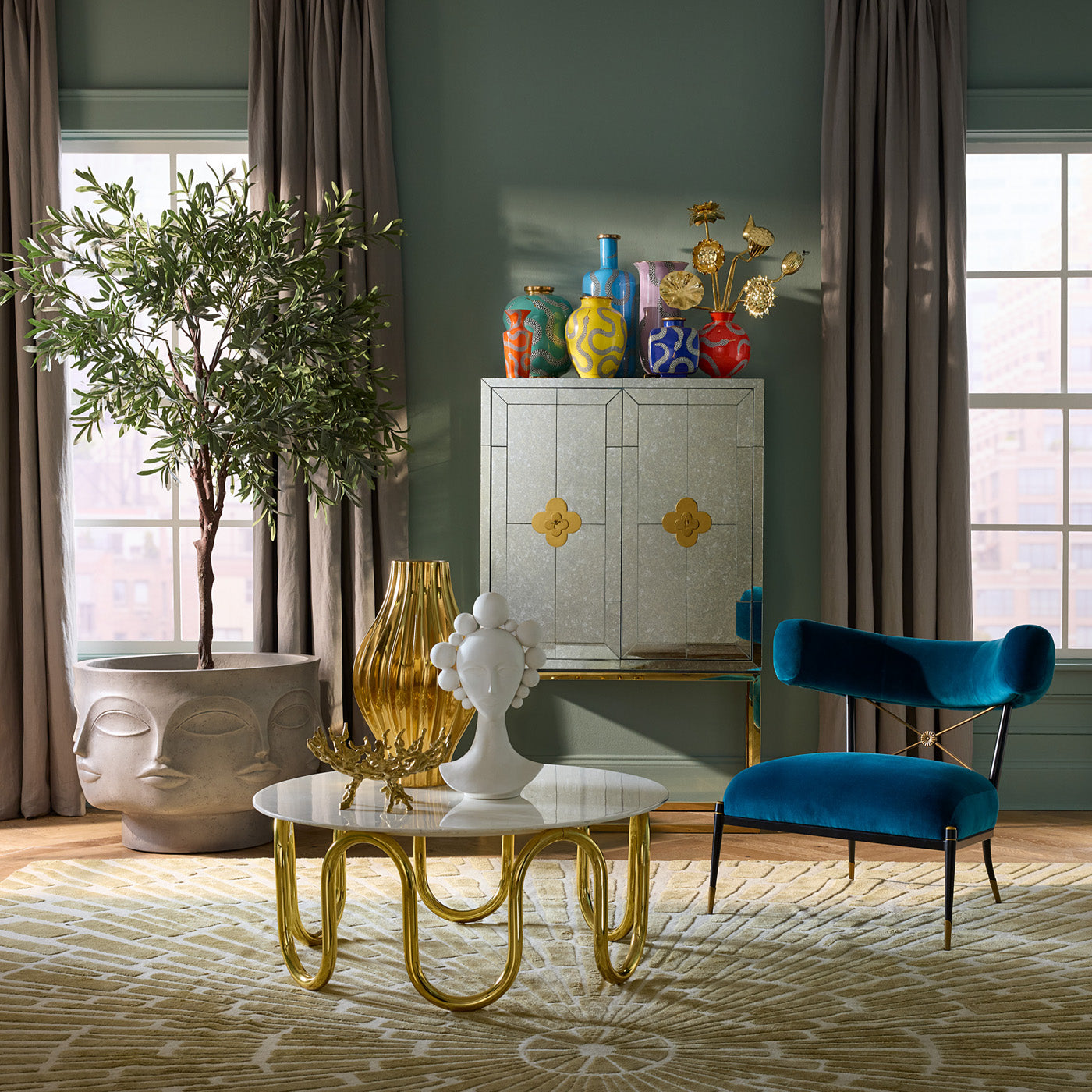 Eden Square Vase in Porcelain with Gold Accents | Jonathan Adler
