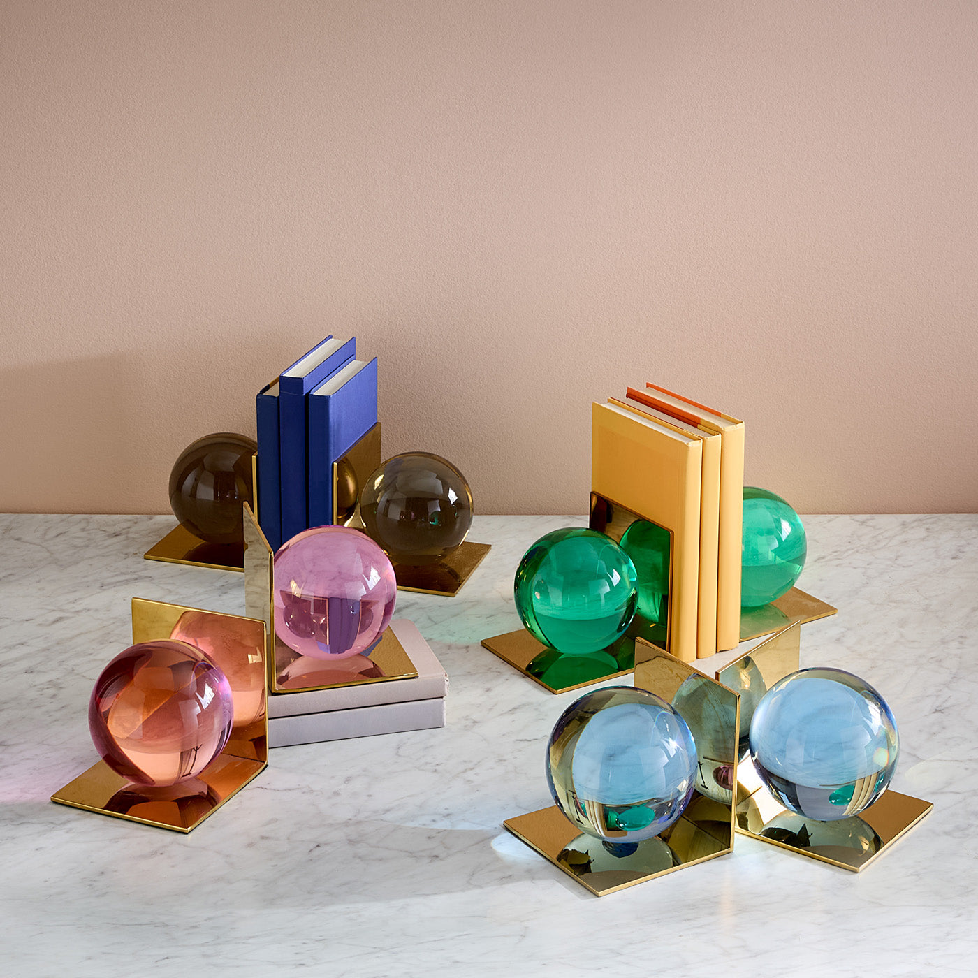 globo bookend acrylic green globes base brass - front view