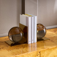 globo bookend acrylic green globes base brass - angle view