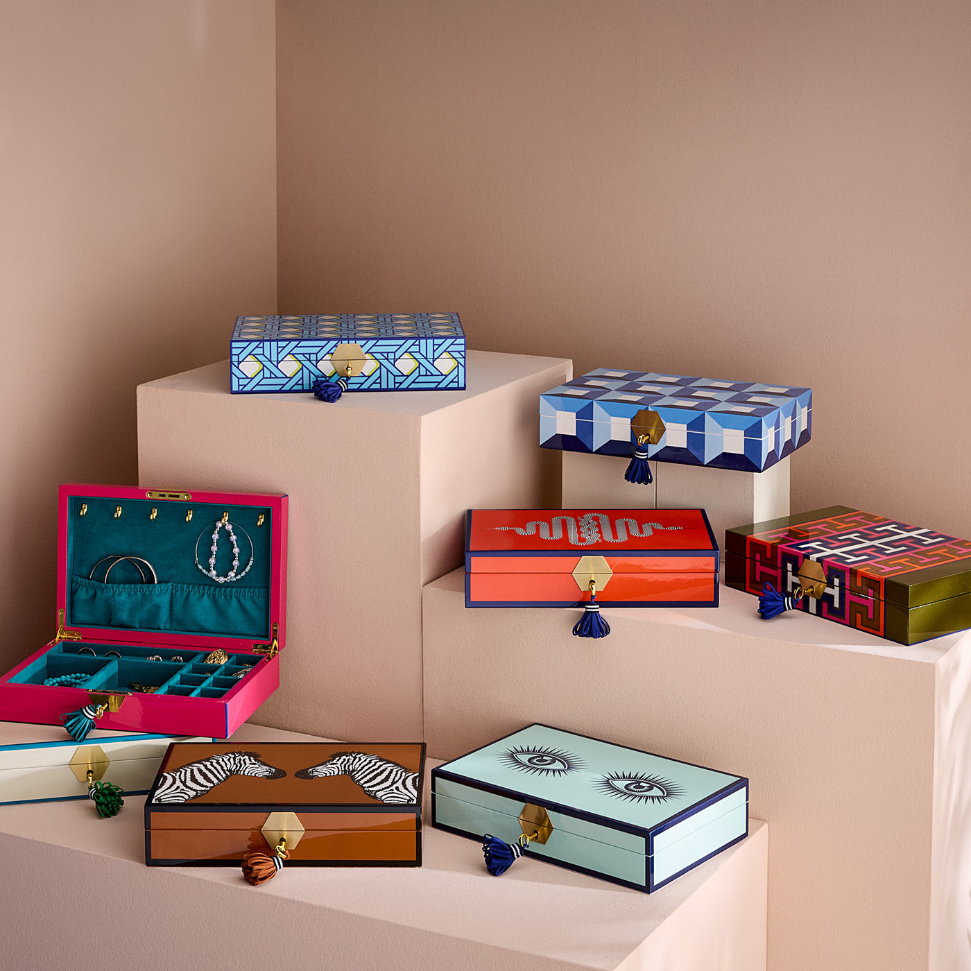 eden jewelry box snake lacquer orange navy - collection view