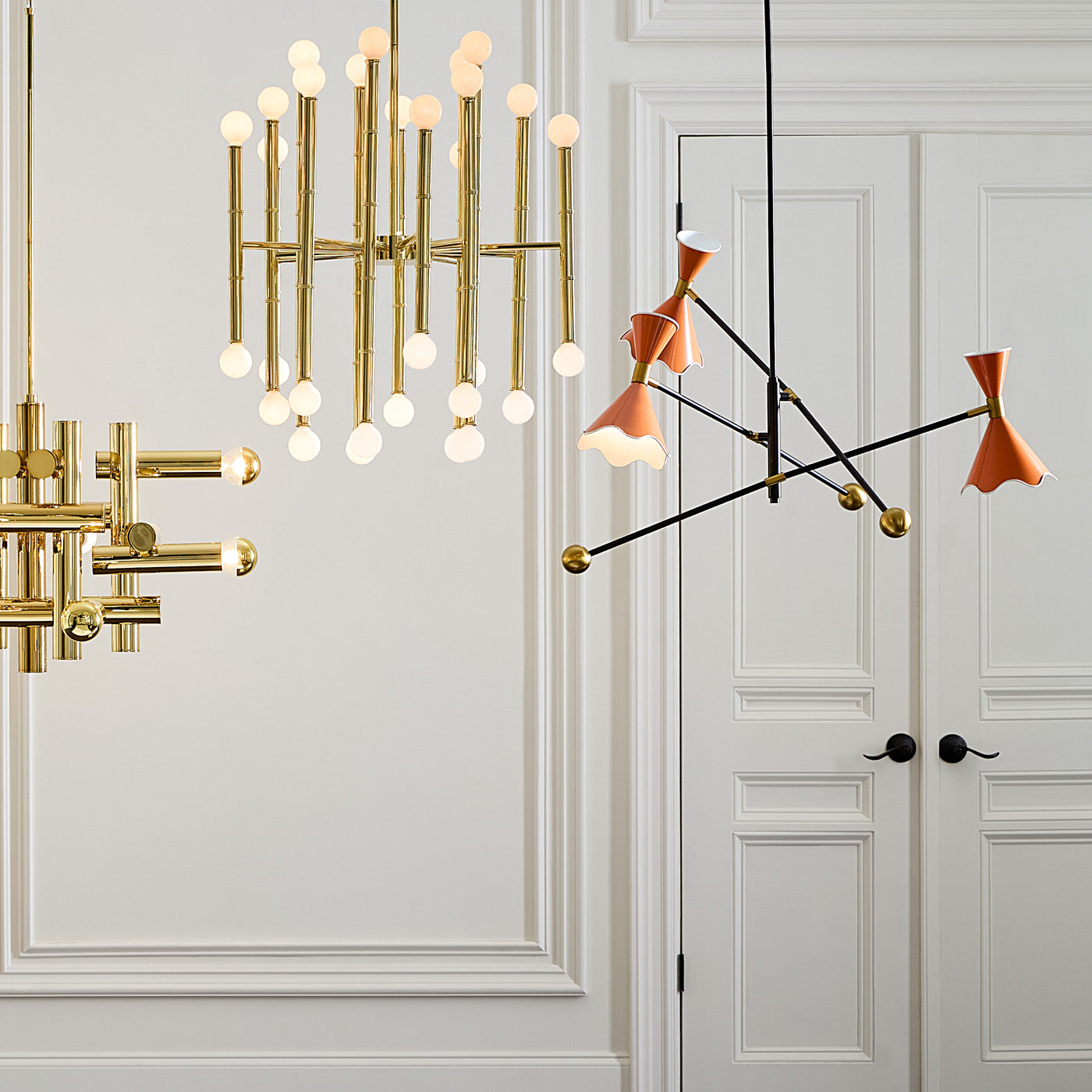 meurice chandelier with ripple articulating chandelier - styled view