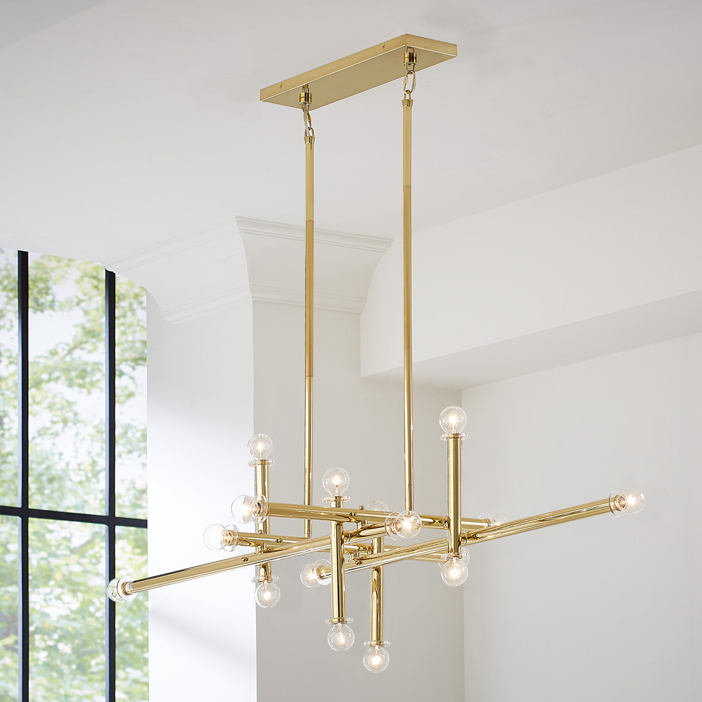 milano linear chandelier brass - styled view