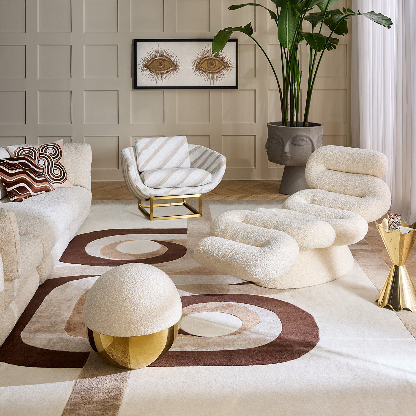 Serpentine Chaise Olympus Oatmeal with cocktail table