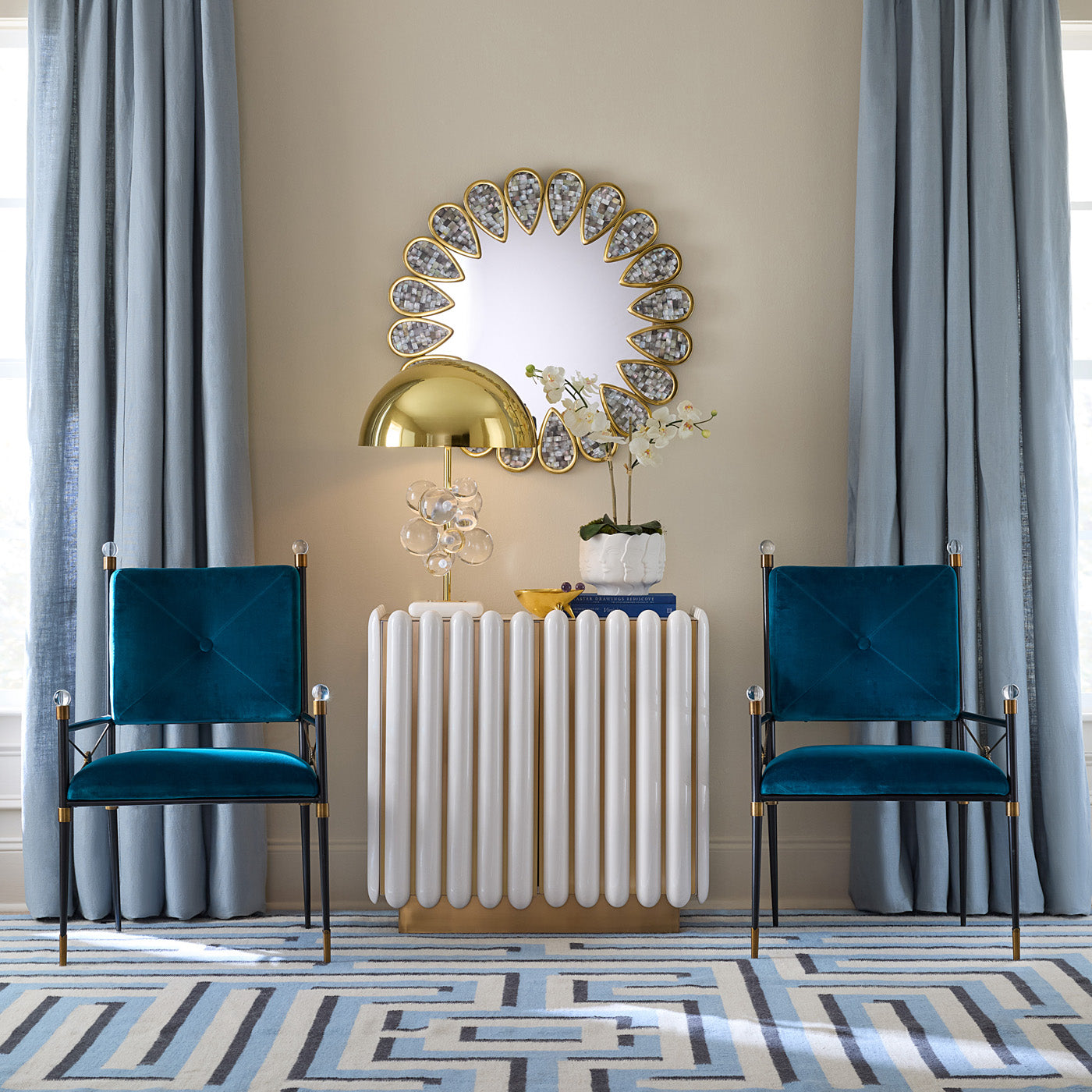 3D Greek Key Flatweave Rug - styled view