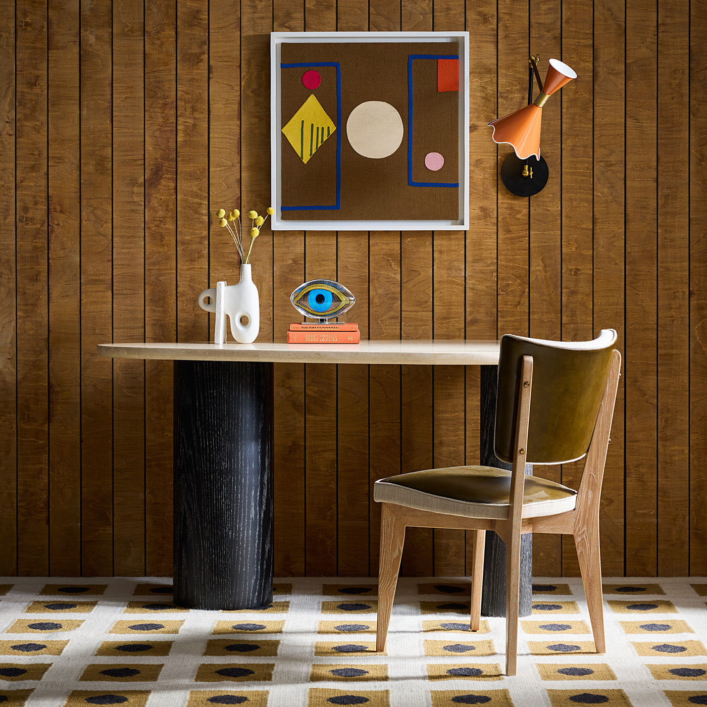 Druggist Eye Objet with Oeuf Travertine Desk