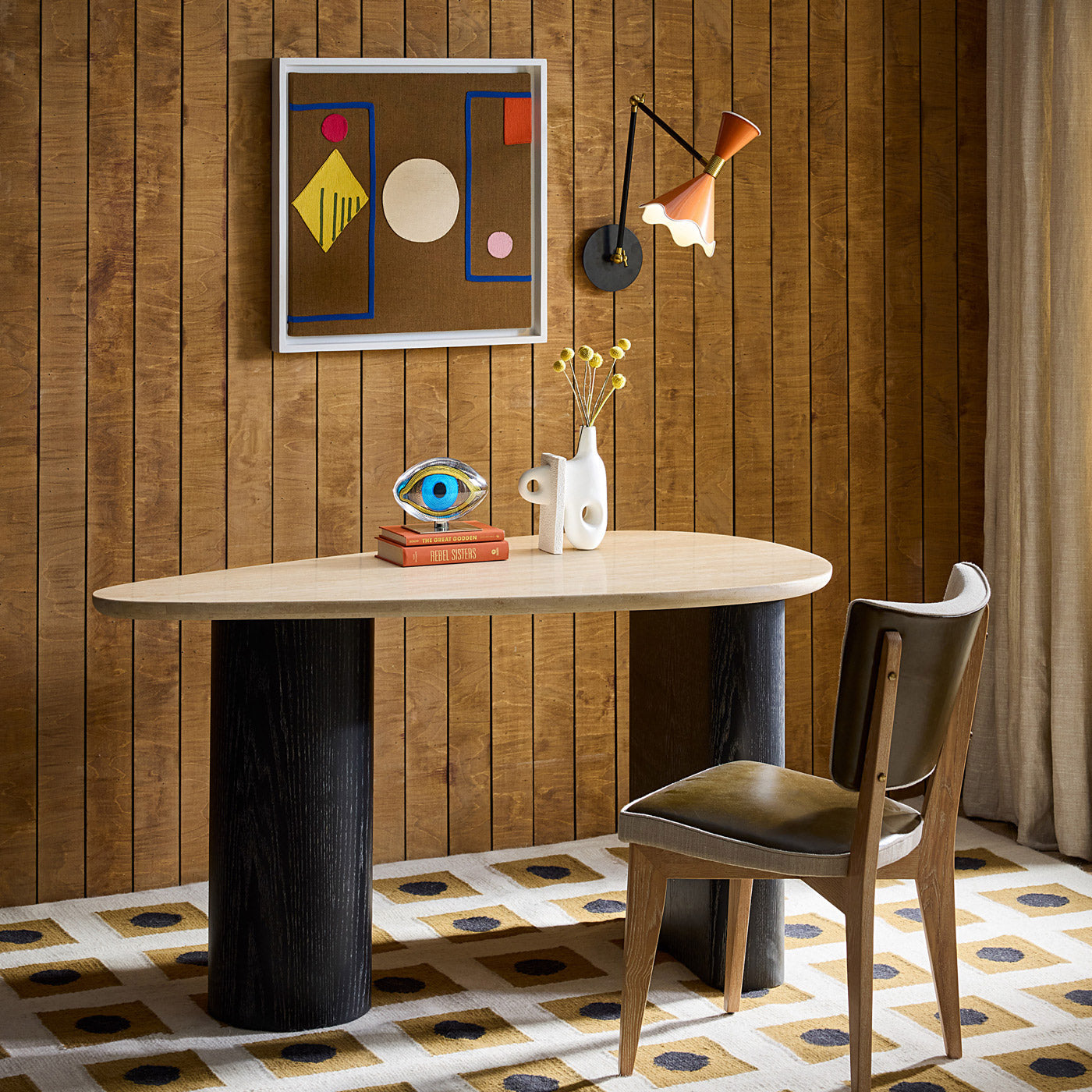Rive Gauche Dining Chair with Oeuf Travertine Desk