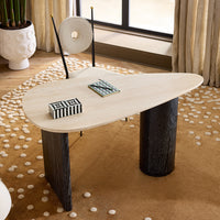 Osaka Disc Concrete Planter with Oeuf Travertine Desk