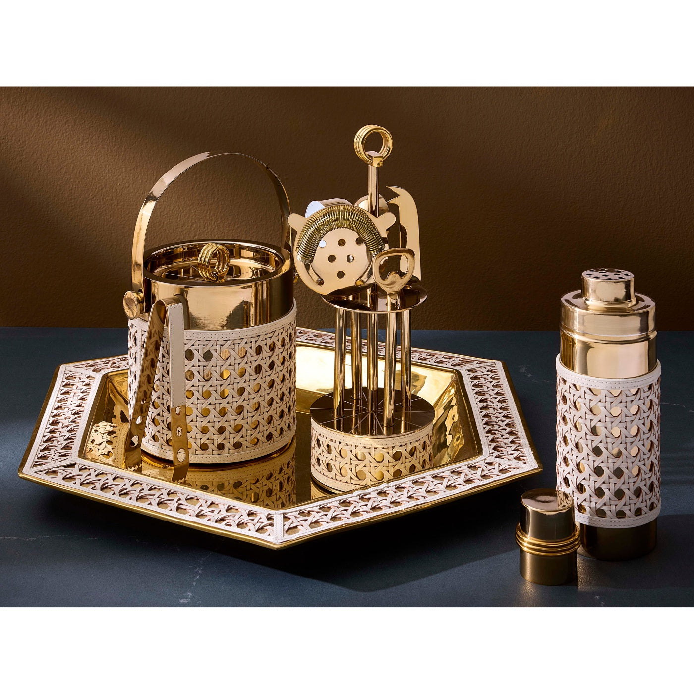 Basketweave Barware Set - styled view