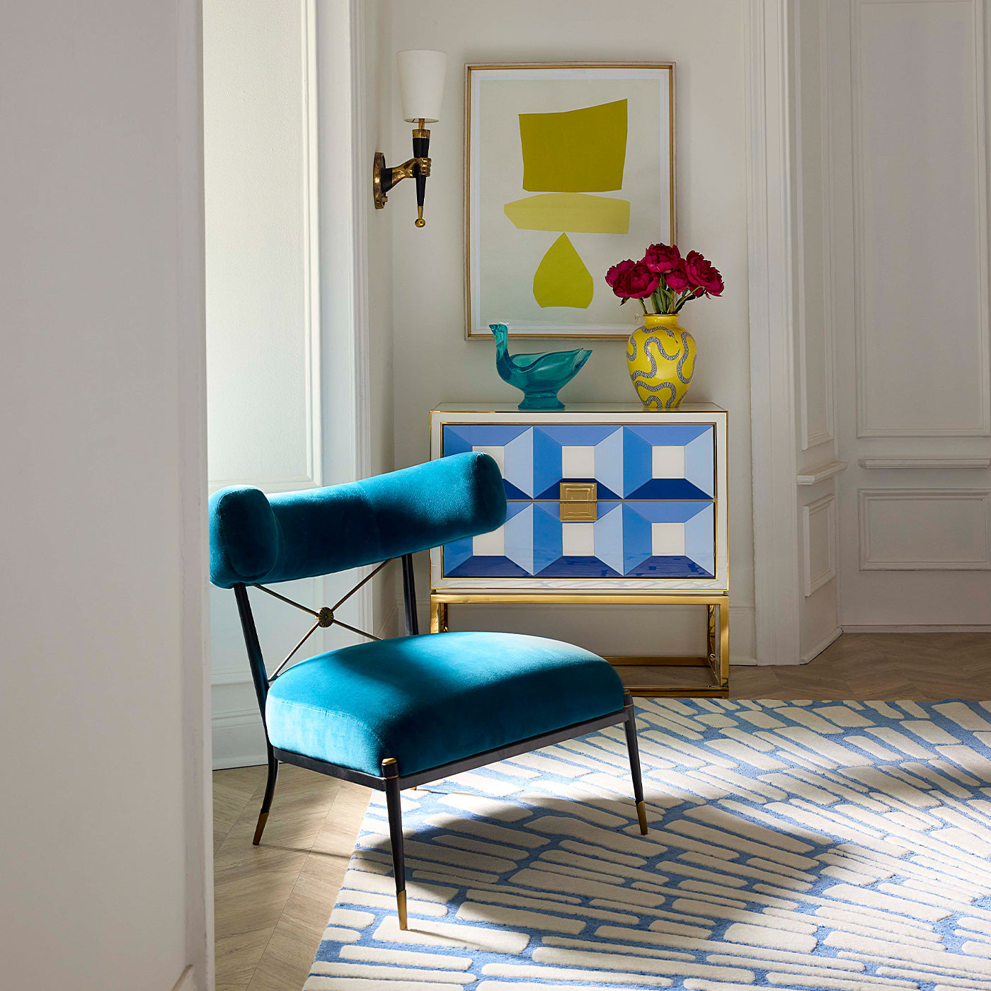 Sorrento Two-Drawer Console with Rider Klismos Chair - front view