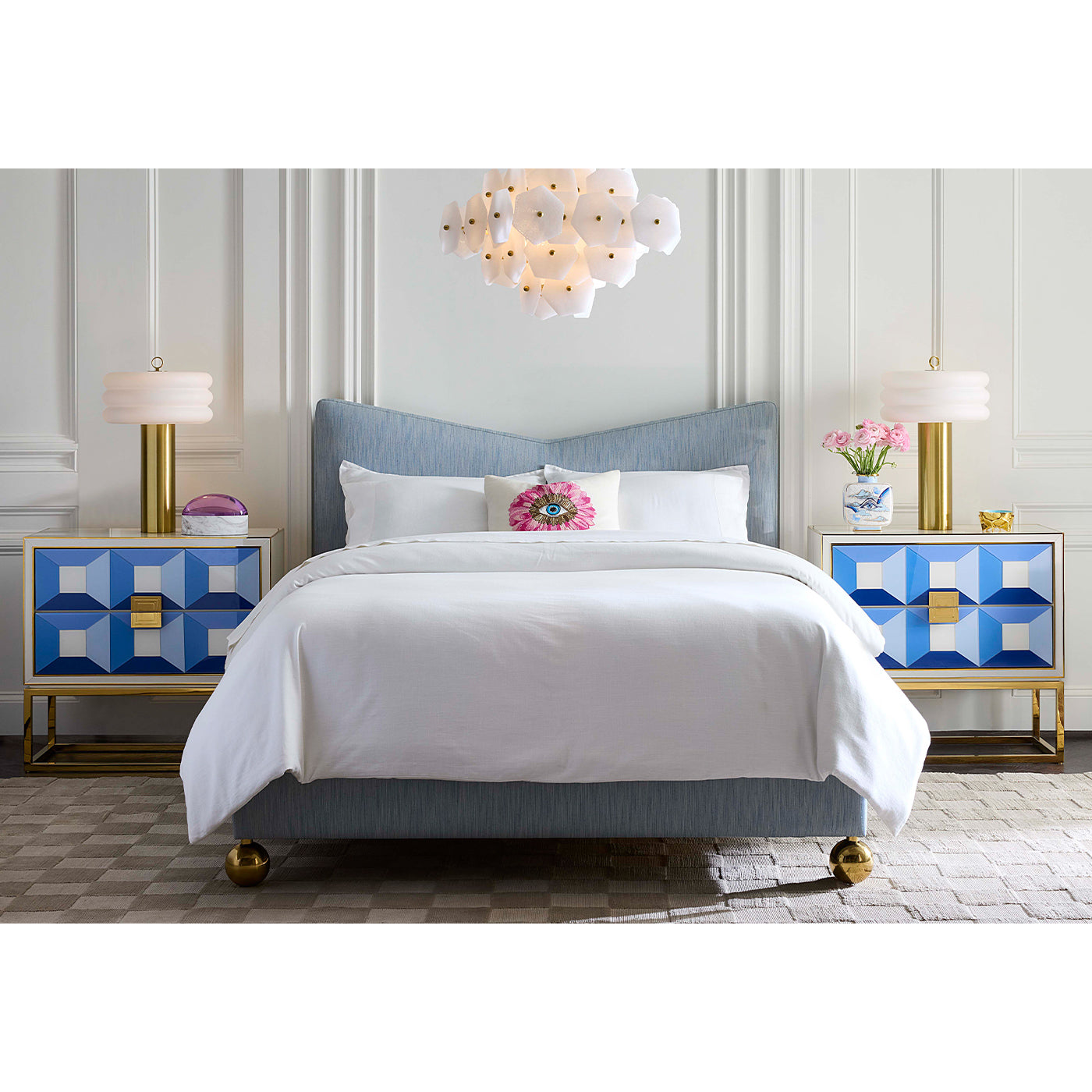 Sorrento Two-Drawer Console in bedroom - styled view