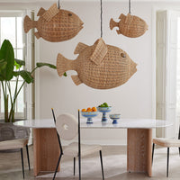 Wicker Blow Fish Pendant Small - front view
