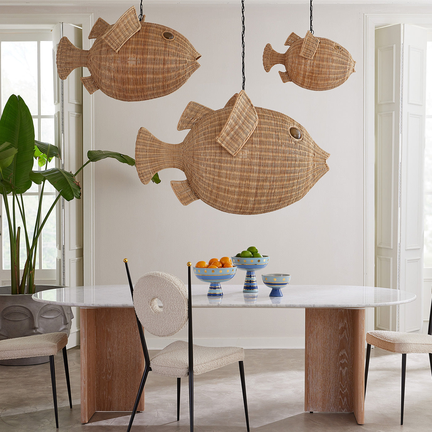 Wicker Blow Fish Pendant Large - front view