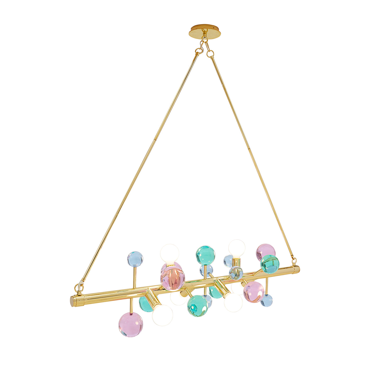 globo six-light linear chandelier acrylic multicolor brass - detail view