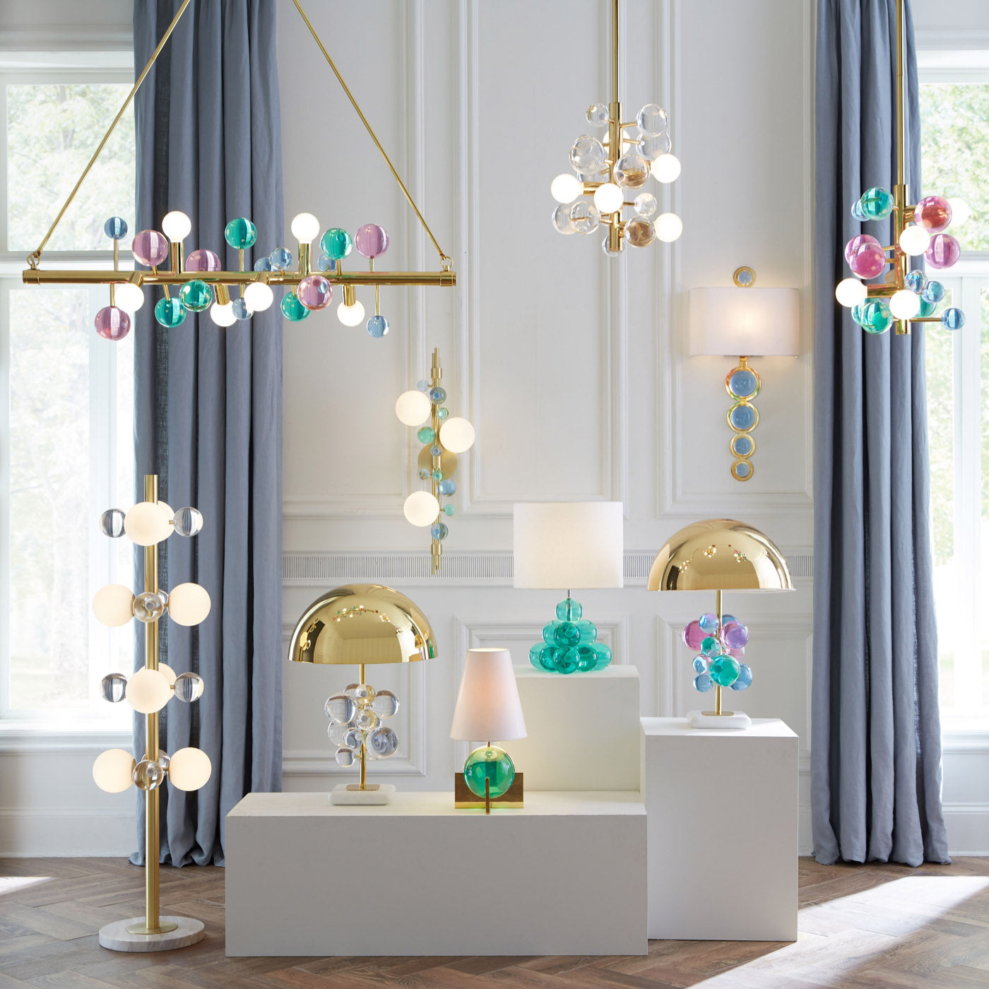 globo table lamp acrylic multicolor brass - group view