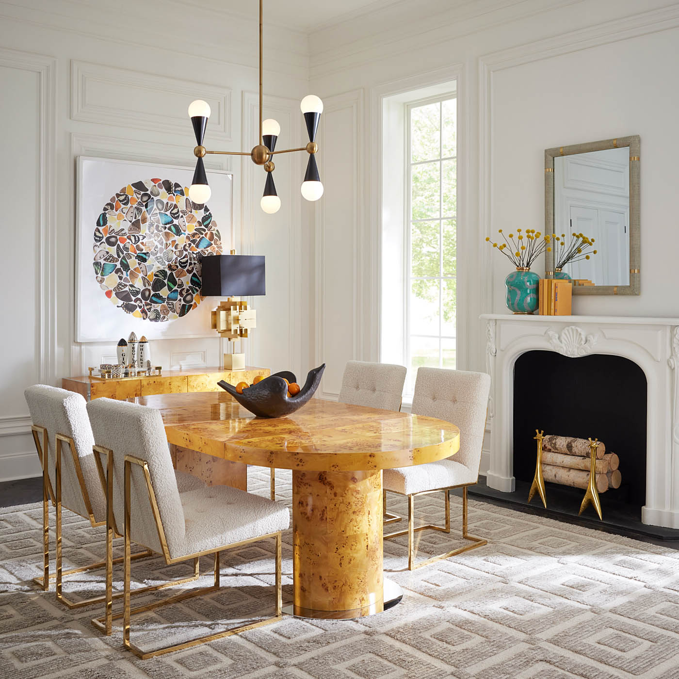 puzzle table lamp brass shade black linen - styled view